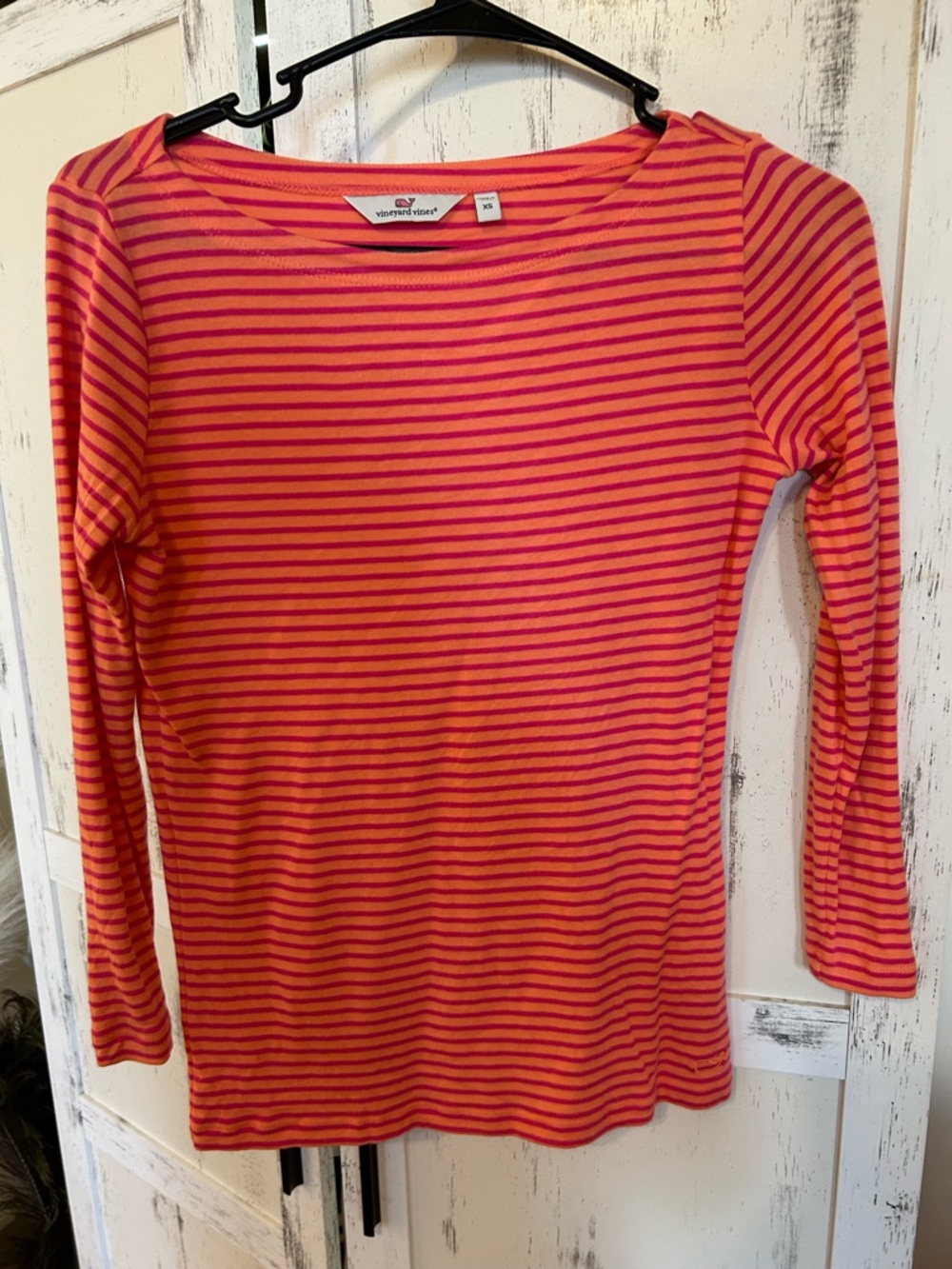 Vineyard Vines Pink and Orange Striped Long Sleeve Tee